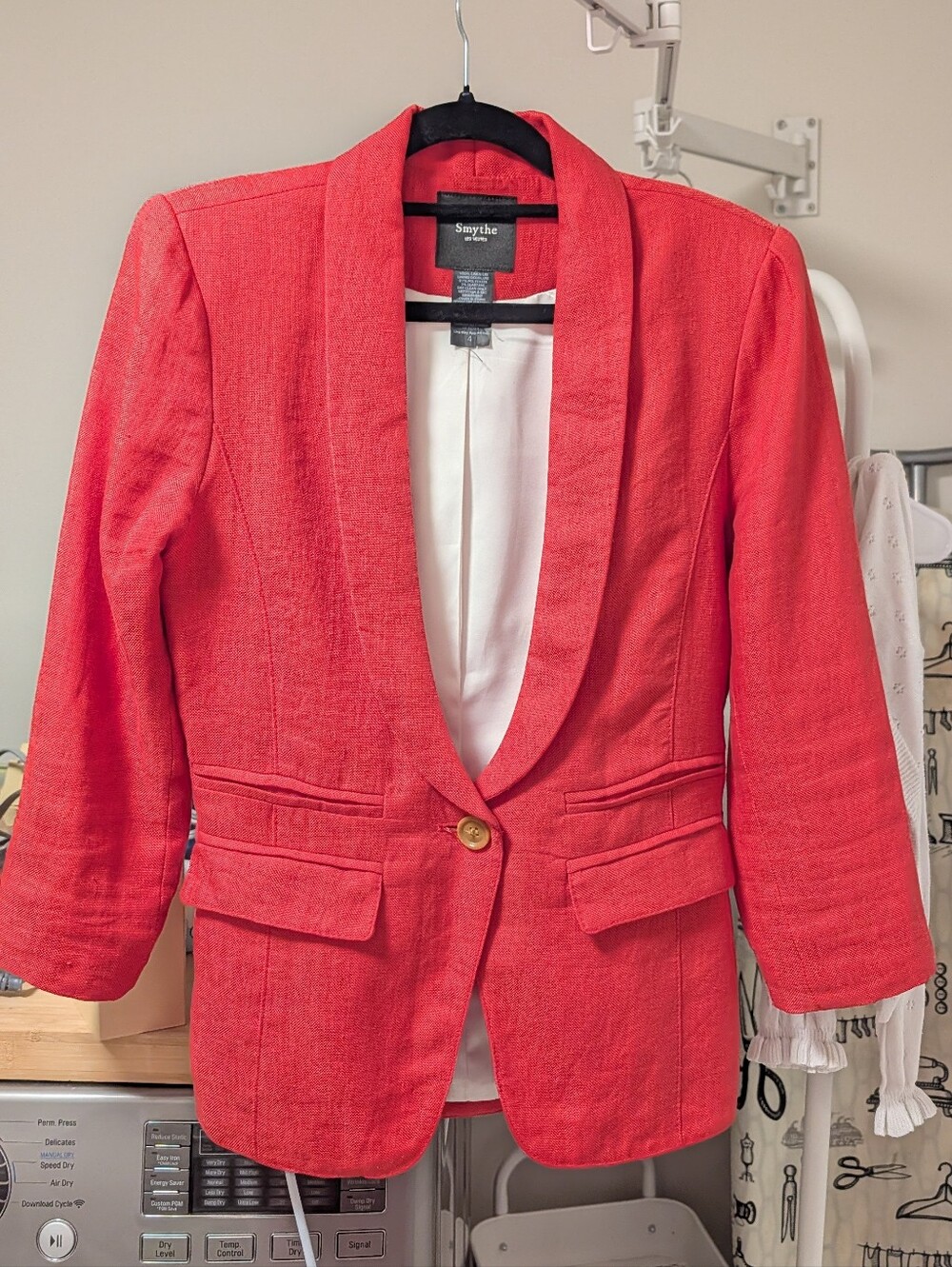 Smythe Coral-Red Shawl Lapel Single-Button Blazer